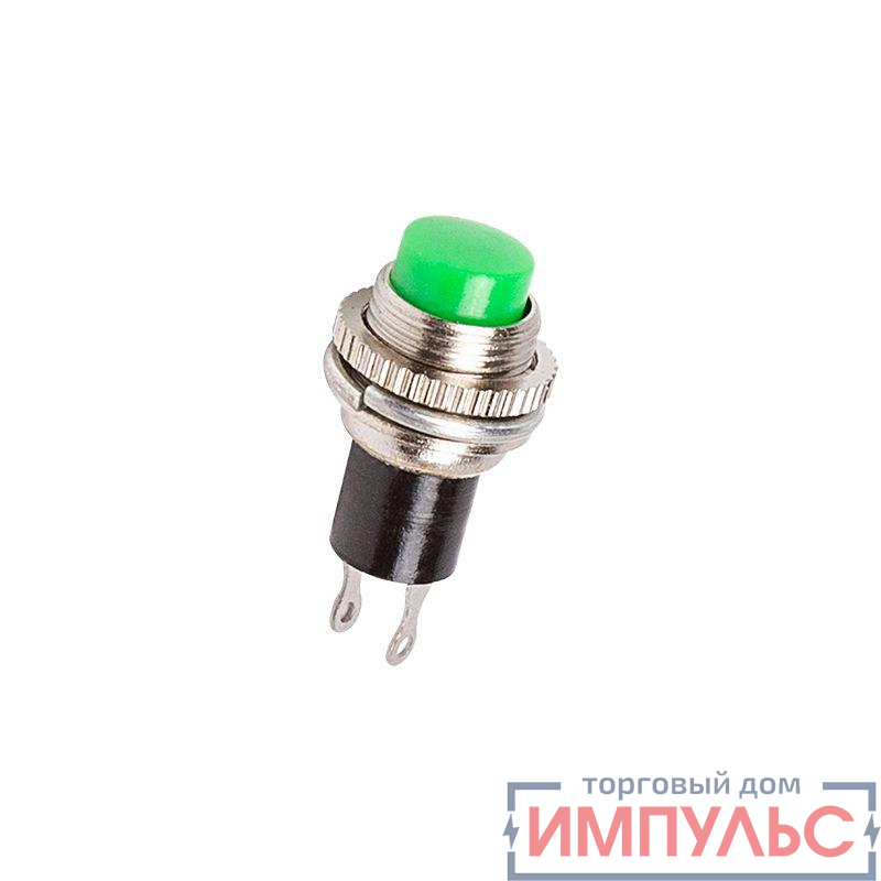 Выключатель-кнопка металл 220В 2А (2с) OFF-(ON) d10.2 зел. Mini (RWD-213) Rexant 36-3333