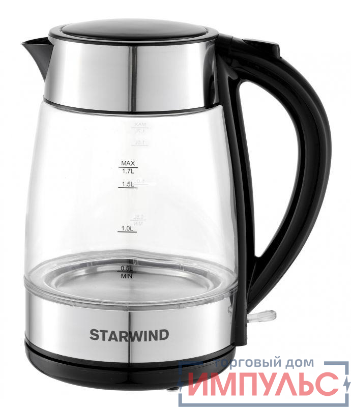 Чайник 1.7л. 2200Вт (стекло) черн./серебр.SKG3026 STARWIND 1432727 0