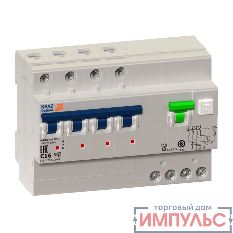 Выключатель автоматический дифференциального тока 4п C 32А 100мА тип A-S 6кА OptiDin VD63 УХЛ4 КЭАЗ 274847