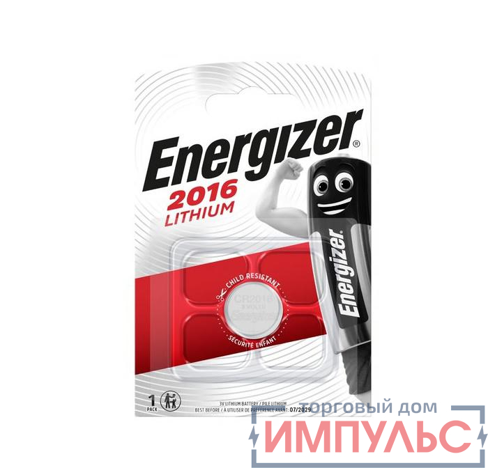 Элемент питания литиевый ENR Lithium CR 2016 FSB1 (блист.1шт) Energizer E301021802 0