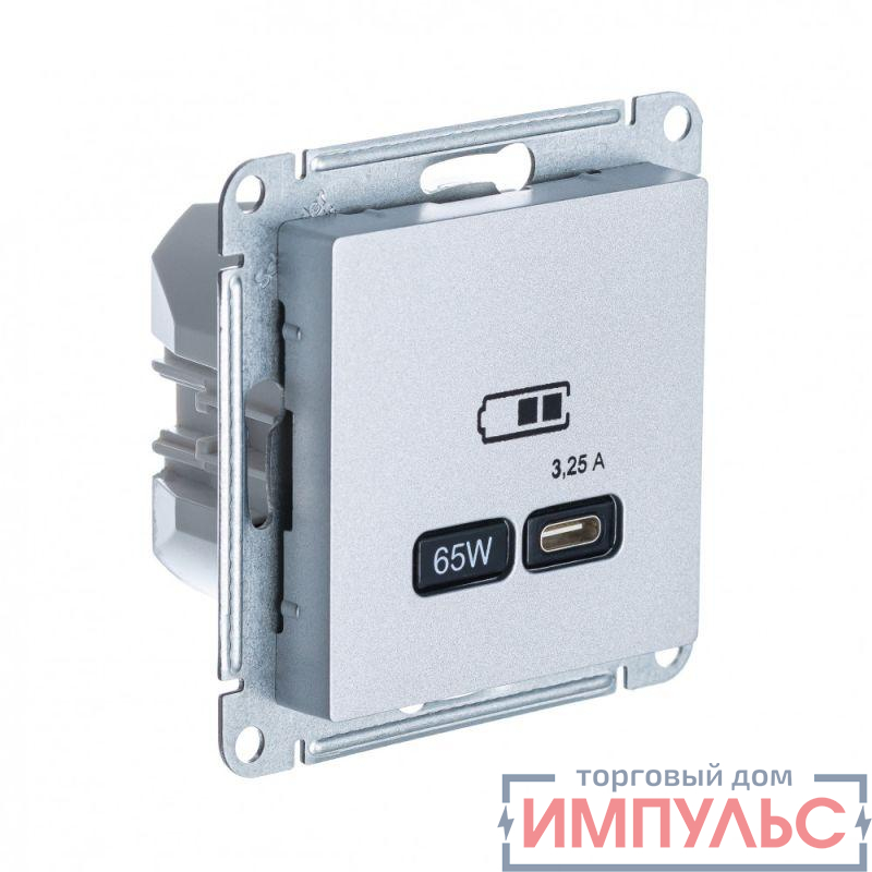 Розетка USB AtlasDesign тип C 65Вт QC PD высокоскор. ЗУ механизм алюм. SE ATN000327