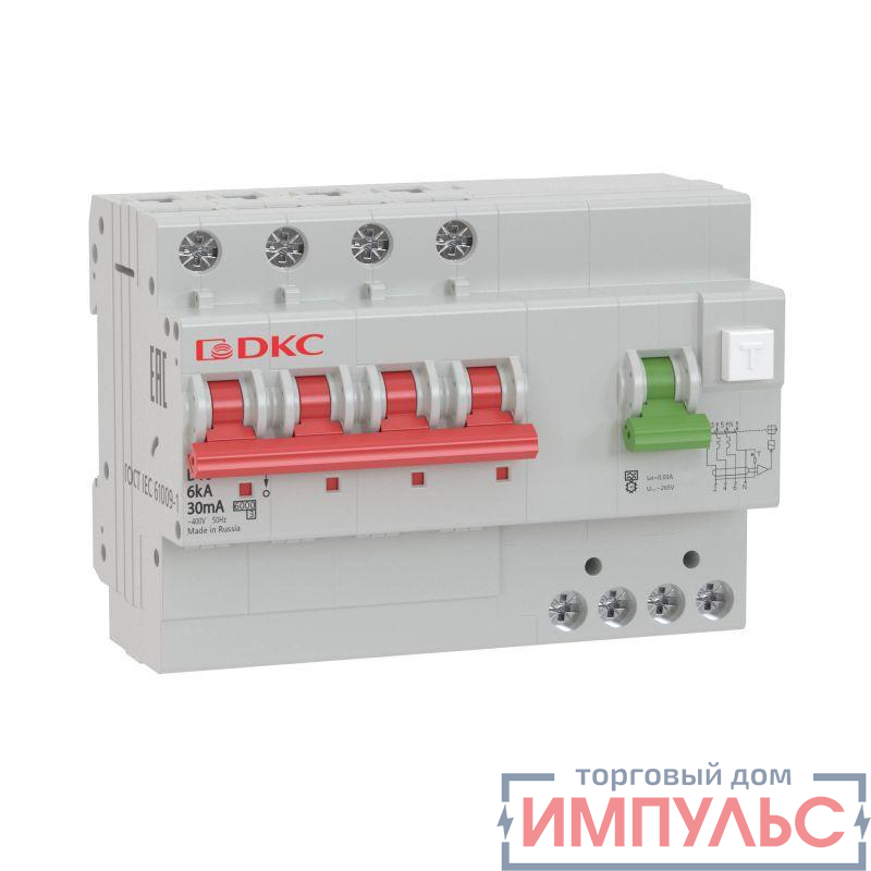 Выключатель автоматический дифференциального тока 4п (3P+N) C 20А 30мА тип A 6кА MDV63 YON MDV63-42C20-A