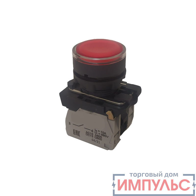 Кнопка КМЕ4622мЛ-24В-красный-2но+2нз-цилиндр-индикатор-IP65 КЭАЗ 293184