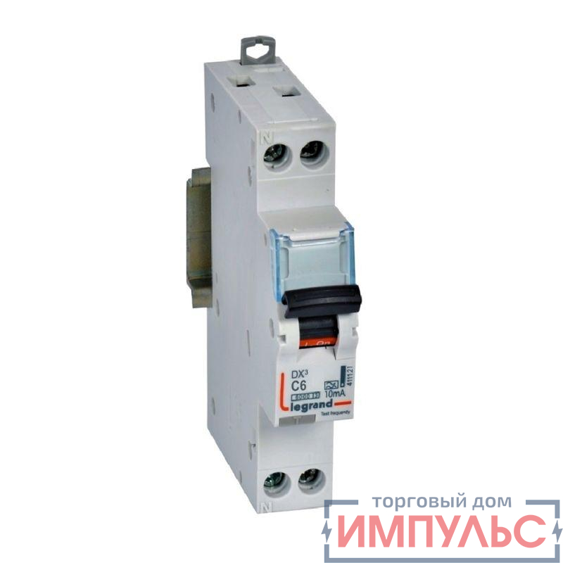 Выключатель автоматический дифференциального тока АВДТ DX3 1П+Н 6000А C6 10мА тип А 1мод. Leg 411121
