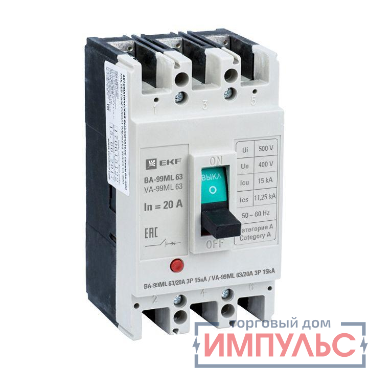 Выключатель автоматический 3п 63/20А 15кА ВА-99МL Basic EKF mccb99-63-20mi