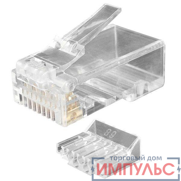 Разъем PLUG-8P8C-UV-C6-100 RJ45(8P8C) под витую пару кат.6 (50 µ"/ 50 мкр. дюйм) универс. (для ож и мж кабеля) со вставкой (уп.100шт) Hyperline 49364