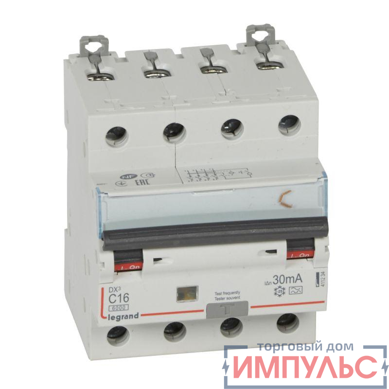 Выключатель автоматический дифференциального тока 4п C 16А 30мА тип A 10кА DX3 Leg 411234