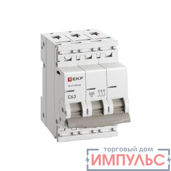 Выключатель автоматический 3п C 63А 6кА ВА 47-63N MA без теплового расцеп. PROxima EKF M63MA6363C