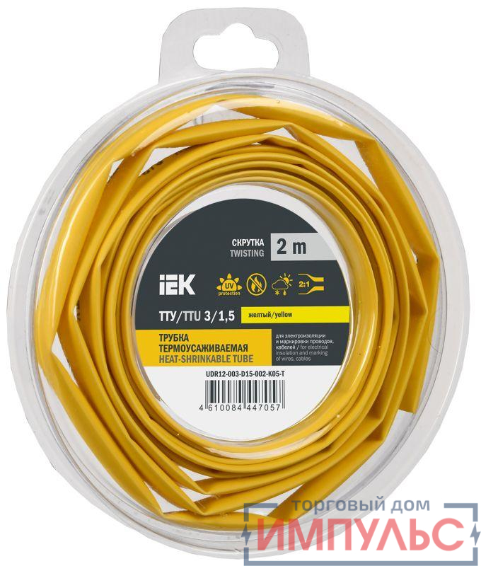 Трубка термоусадочная ТТУ нг-LS 3/1.5 желт. (уп.2м) IEK UDR12-003-D15-002-K05-T