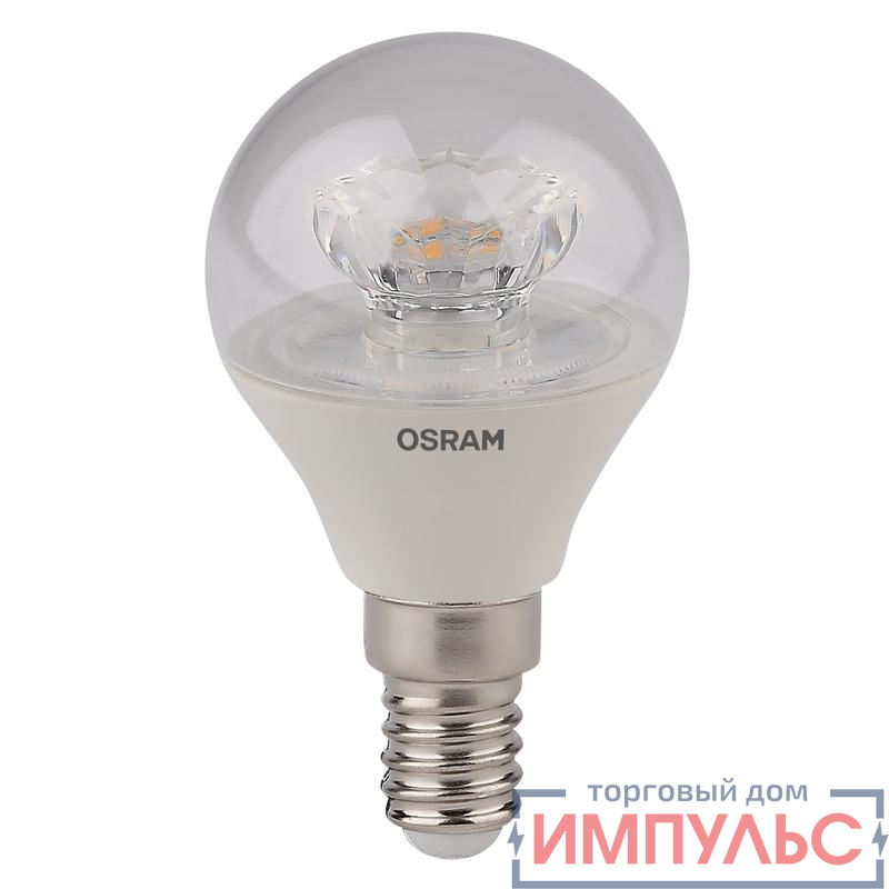 Лампа светодиодная LED STAR CLASSIC P 40 5.4W/830 5.4Вт шар 3000К тепл. бел. E14 470лм 220-240В прозр. пласт. OSRAM 4052899971622