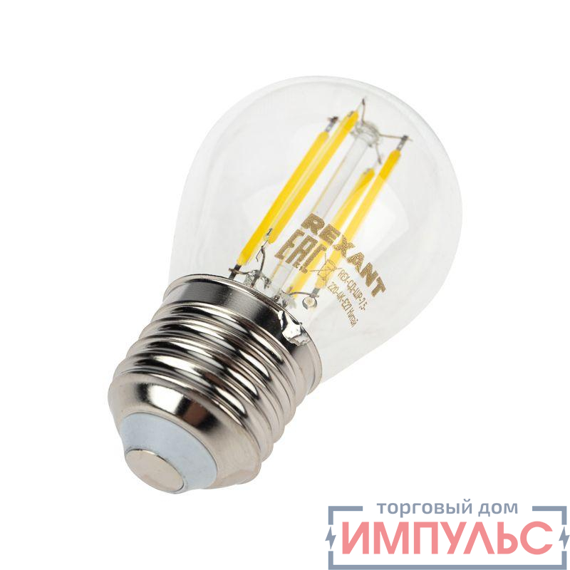 Лампа светодиодная филаментная 7.5Вт GL45 шар прозрачная 4000К нейтр. бел. E27 600лм Rexant 604-124