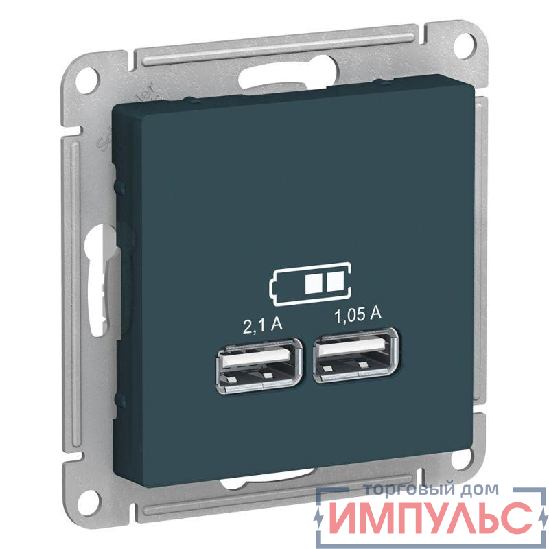 Розетка USB AtlasDesign тип A+A 5В 1х2.1А 2х1.05А механизм изумруд SE ATN000833