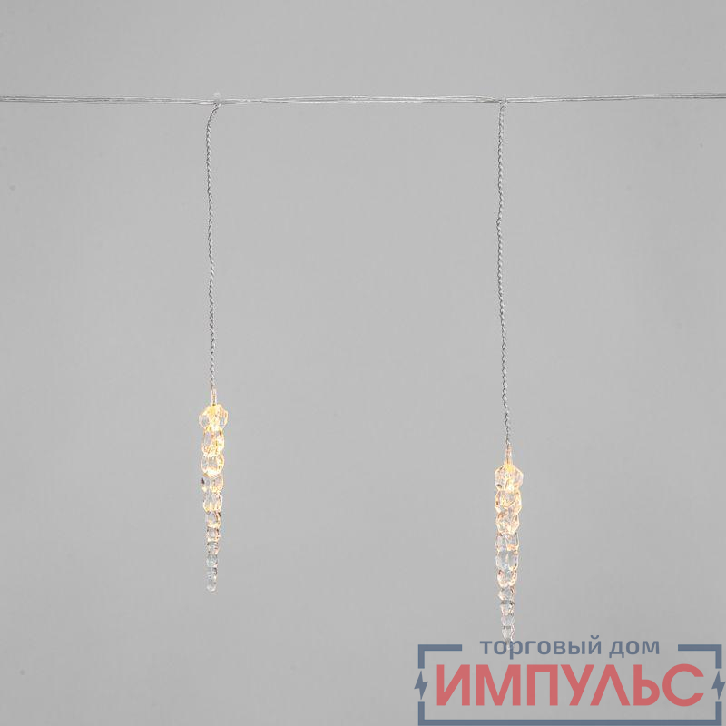 Гирлянда светодиодная "Айсикл" (бахрома) "Сосульки" 1.5х0.25м 10LED тепл. бел. 0.51Вт IP20 провод прозр. Neon-Night 303-067