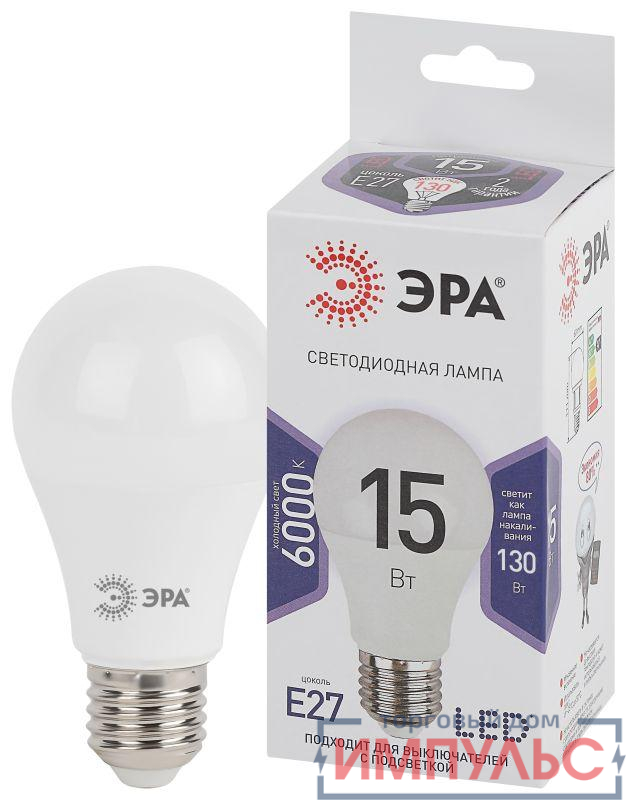 Лампа светодиодная A60-15W-860-E27 грушевидная 1200лм ЭРА Б0031396