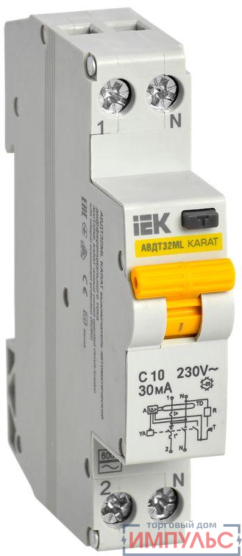 Выключатель автоматический дифференциального тока В 10А 30мА АВДТ32МL KARAT IEK MVD12-1-010-B-030