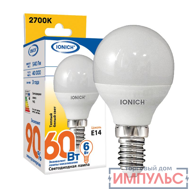 Лампа светодиодная ILED-SMD2835-P45-6-540-220-2.7-E14 (1095) IONICH 1546
