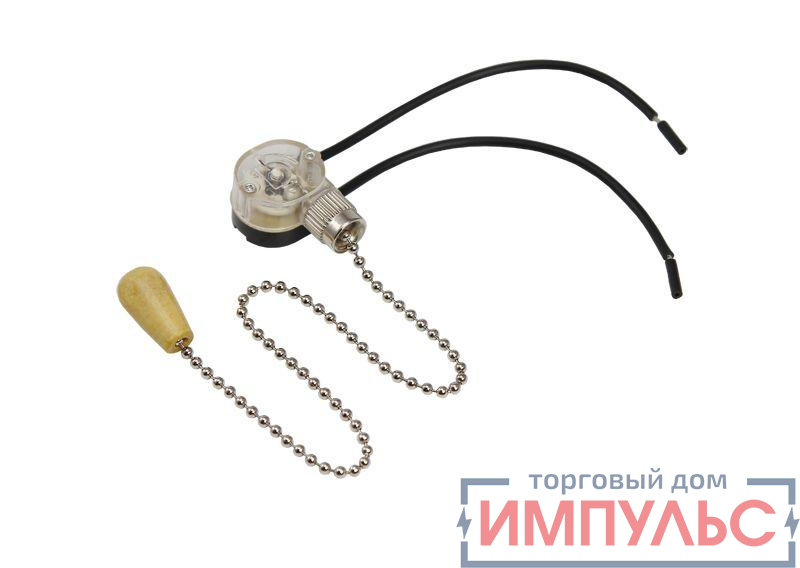 Выключатель для настенного светильника с проводом и деревянным наконечником silver (пакет боб) Rexant 32-0103
