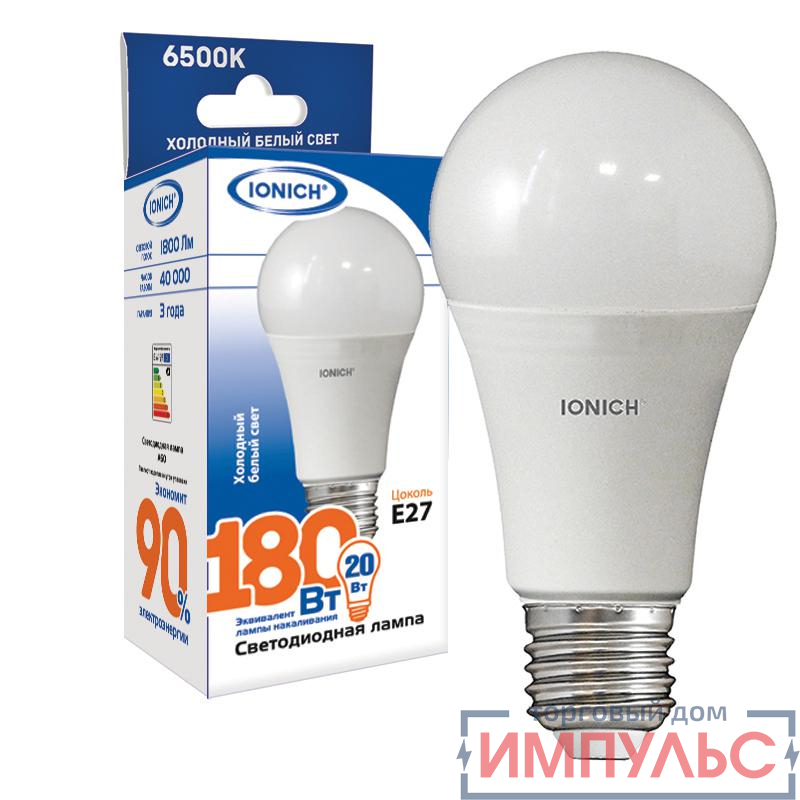 Лампа светодиодная ILED-SMD2835-A60-20-1800-220-6.5-E27 IONICH 1561