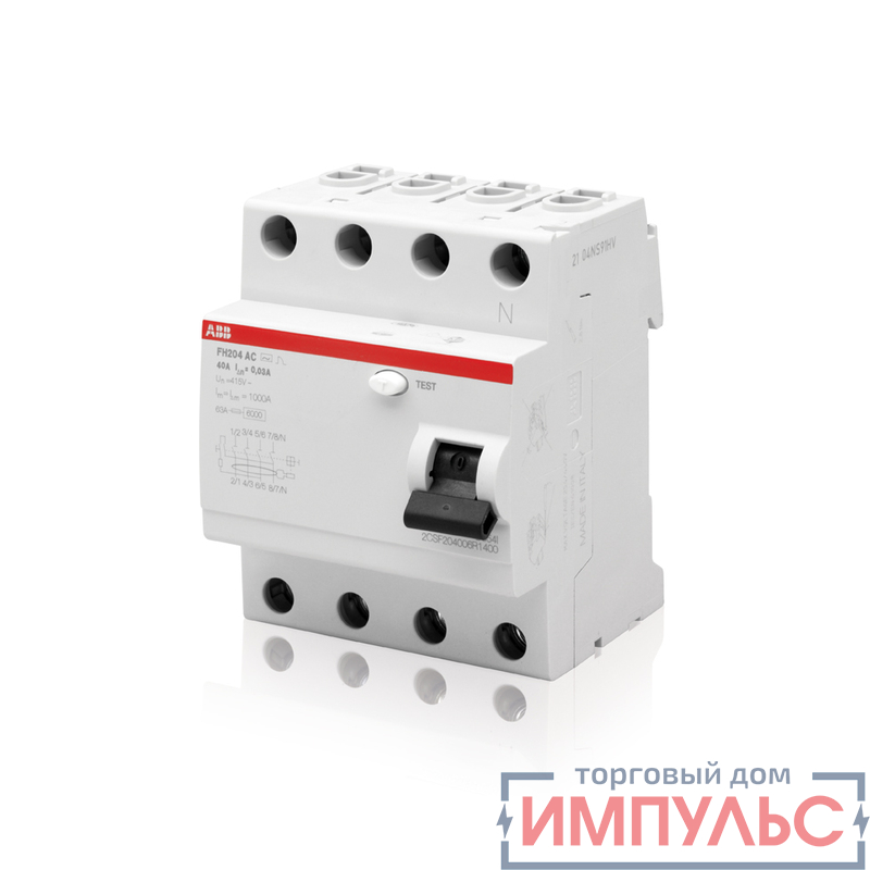 Выключатель дифференциального тока (УЗО) 4п 63А 300мА тип AC FH204AC-63/0.3 4мод. ABB 2CSF204003R3630