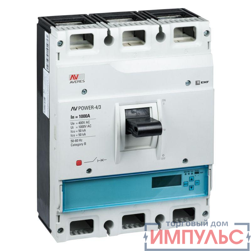 Выключатель автоматический 3п 1000А 50кА AV POWER-4/3 ETU6.2 AVERES EKF mccb-43-1000-6.2-av