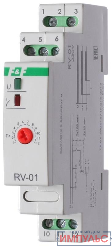 Реле времени RV-01 230В 16А задержка включ. 1..1200с 1перекл. IP20 монтаж на DIN-рейке F&F EA02.001.007