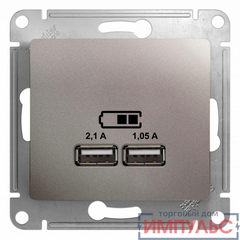 Розетка USB 2-м СП Glossa тип A+A 5В/2100мА 2х5В/1050мА механизм платина SE GSL001233