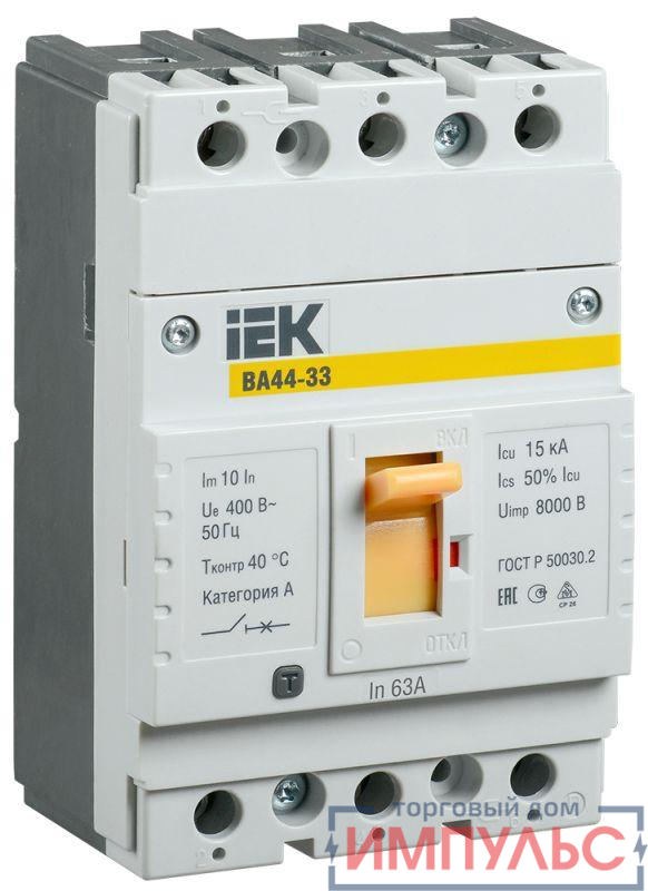 Выключатель автоматический 3п 63А 15кА ВА44 33 IEK SVA4410-3-0063