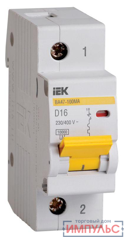 Выключатель автоматический модульный 1п D 16А 10кА ВА47-100МА без тепл. расцеп. IEK MVA43-1-016-D