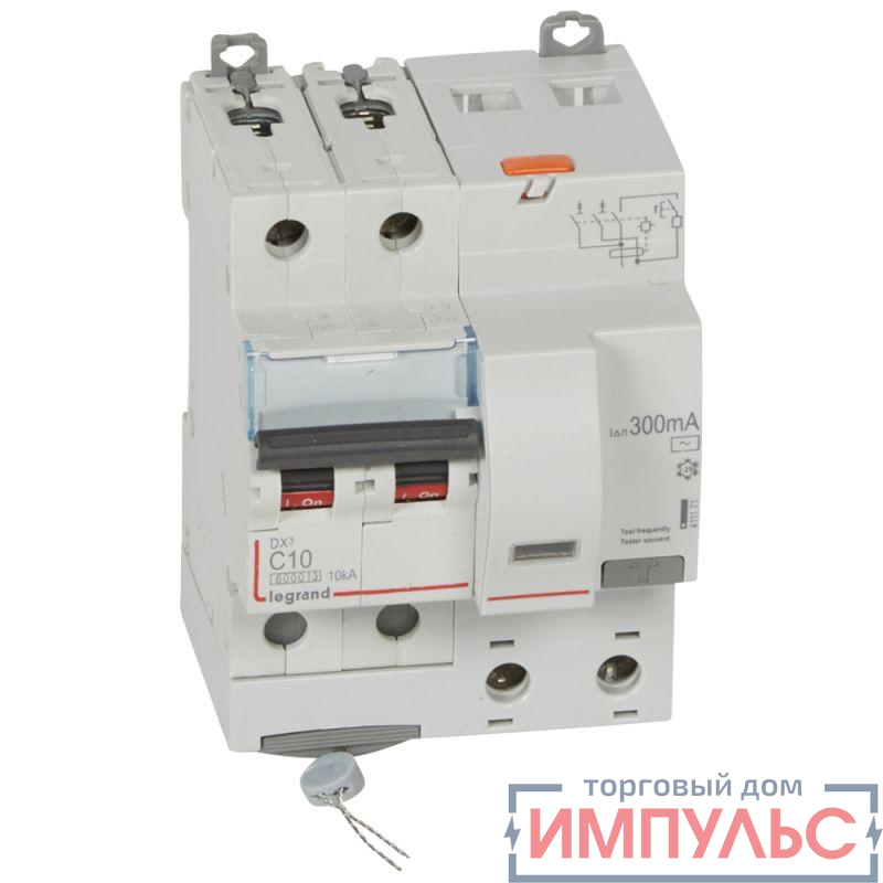 Выключатель автоматический дифференциального тока 2п C 10А 300мА тип AC 10кА DX3 4мод. Leg 411171