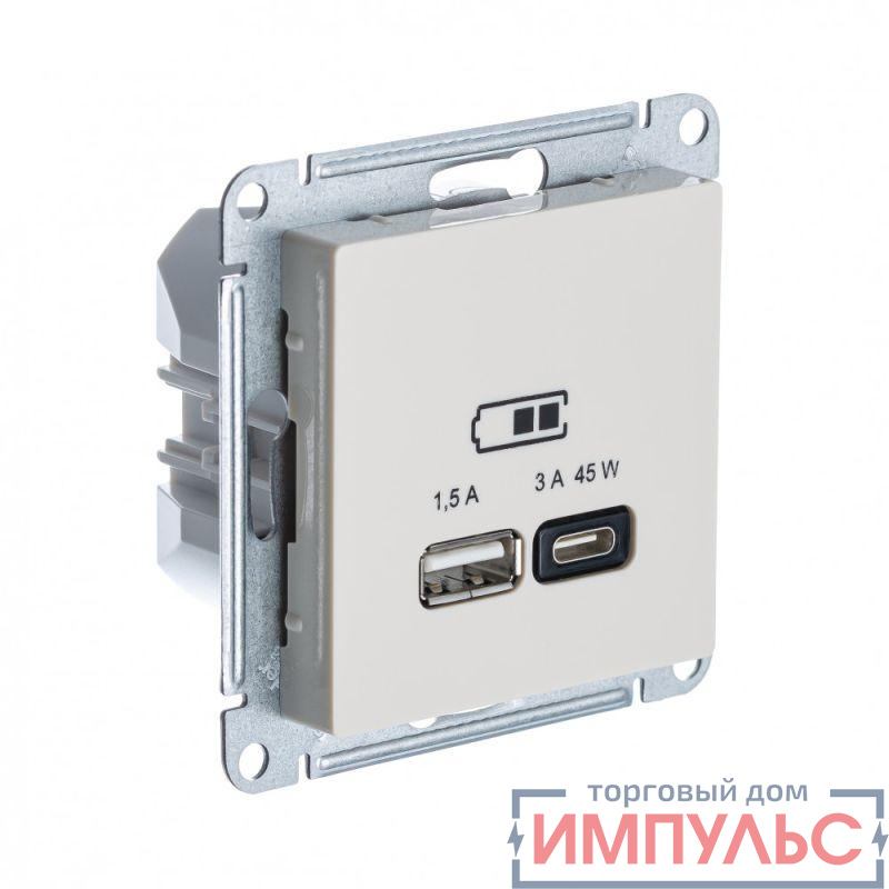 Розетка USB AtlasDesign тип A+C 45Вт QC PD высокоскор. ЗУ механизм беж. SE ATN000229