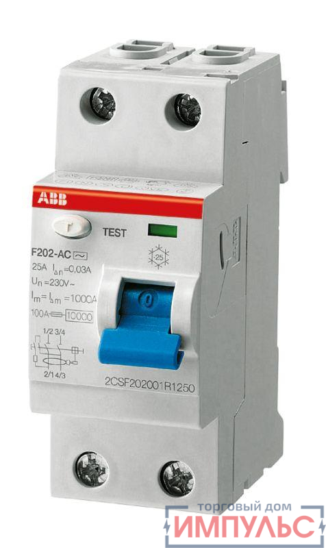 Выключатель дифференциального тока (УЗО) 2п 63А 300мА тип AC F202 ABB 2CSF202001R3630