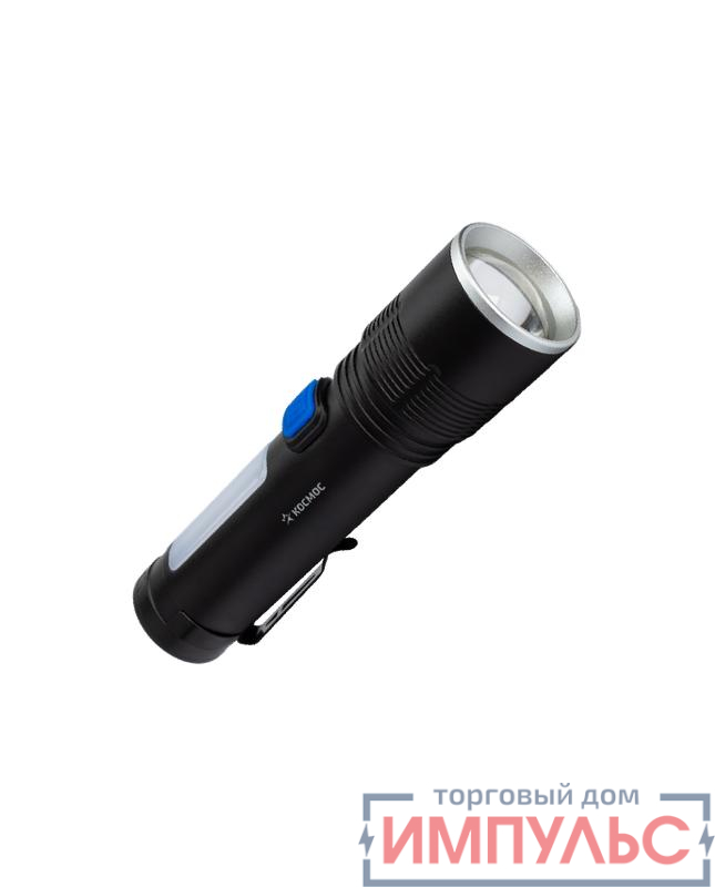 Фонарь аккумуляторный ручной 10Вт LED+2Вт COB LED zoom-линза Li-ion 18650 1800мА.ч корпус анодированный алюм. USB-шнур type C зажим для крепления КОСМОС KOC133Lit