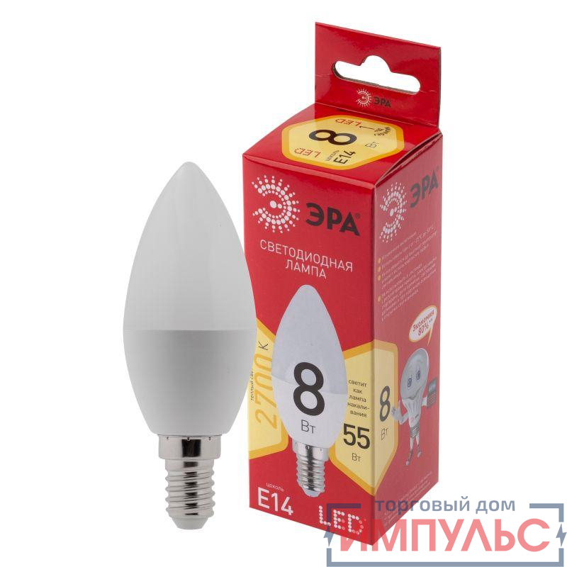 Лампа светодиодная RED LINE LED B35-8W-827-E14 R 8Вт B35 свеча 2700К тепл. бел. E14 Эра Б0050694