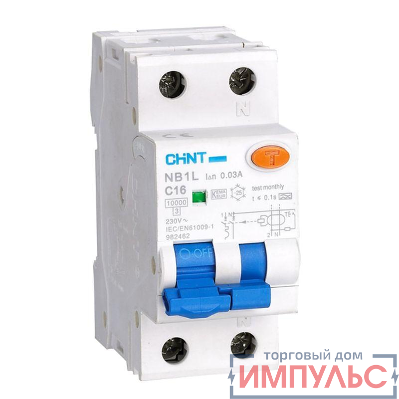 Выключатель автоматический дифференциального тока 1п+N B 10А 30мА тип AC 10кА NB1L (36мм) (R) CHINT 203097