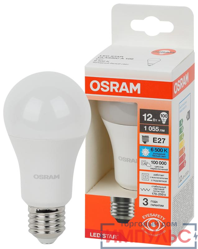 Лампа светодиодная LED Star 12Вт грушевидная 6500К E27 1055лм (замена 100Вт) OSRAM 4058075695351