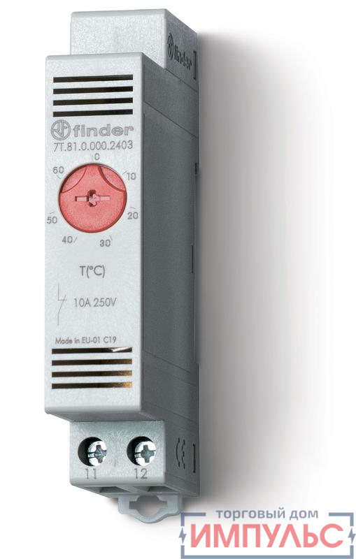 Термостат щитовой для включения обогрева диапазон температур 0… + 60град. С 1NС 10А модульный 17.5мм IP20 FINDER 7T8100002403