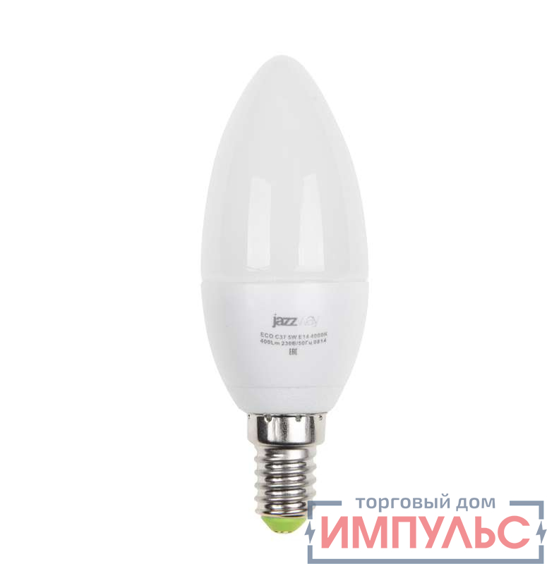 Лампа светодиодная PLED-ECO-C37 5Вт свеча 4000К бел. E14 400лм 220-240В JazzWay 1036865A
