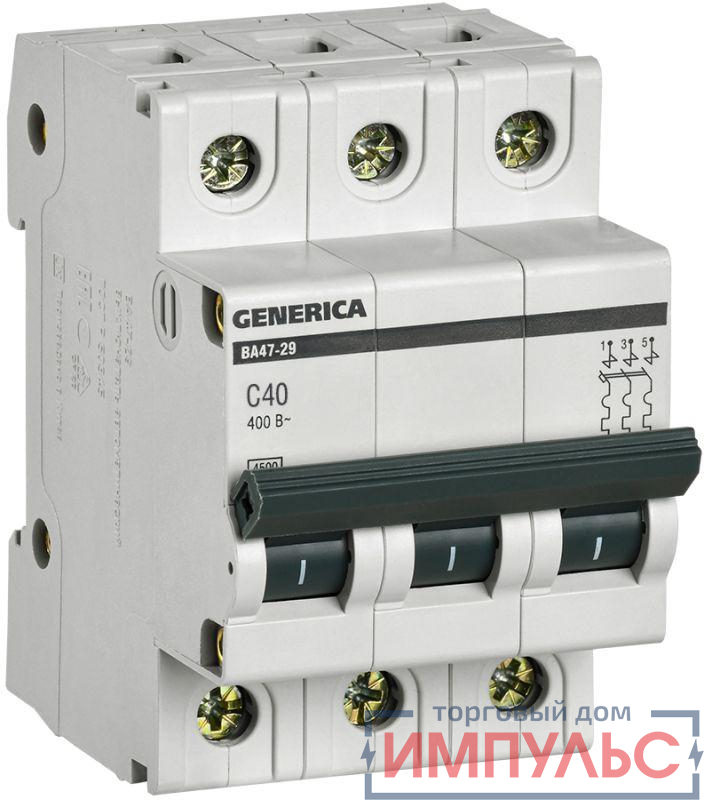 Выключатель автоматический модульный 3п C 40А 4.5кА ВА47-29 GENERICA MVA25-3-040-C