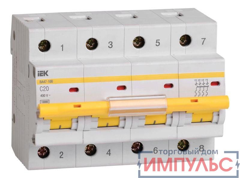 Выключатель автоматический модульный 4п C 20А 10кА ВА47-100 KARAT IEK MVA40-4-020-C