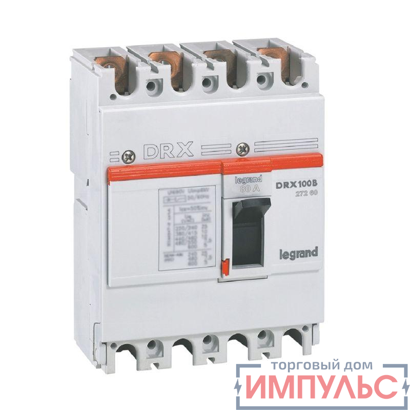 Выключатель автоматический 4п 80А 36кА DRX125 термомагнитн. расцеп. Leg 027260