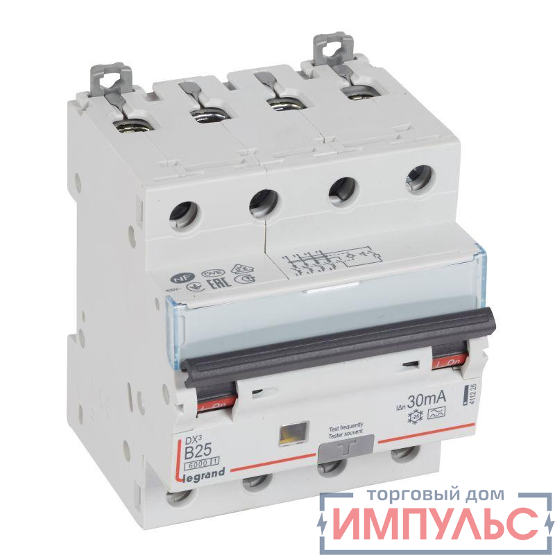Выключатель автоматический дифференциального тока 4п B 25А 30мА тип A 10кА DX3 Leg 411226