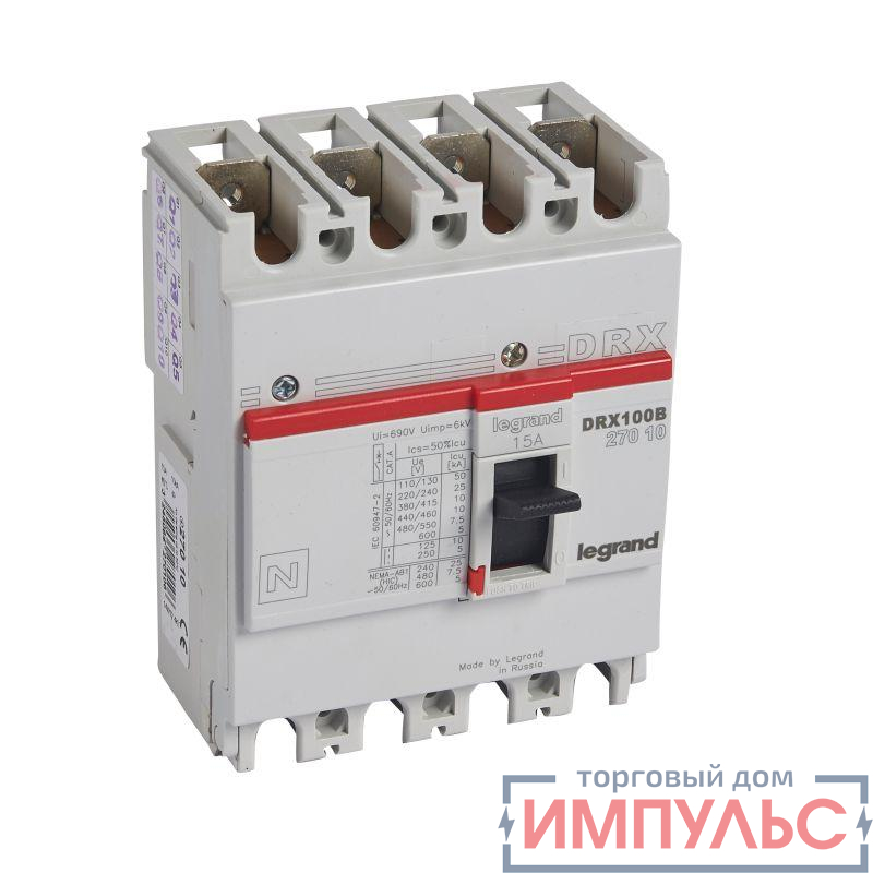 Выключатель автоматический 4п 15А 10кА DRX125 термомагнитн. расцеп. Leg 027010