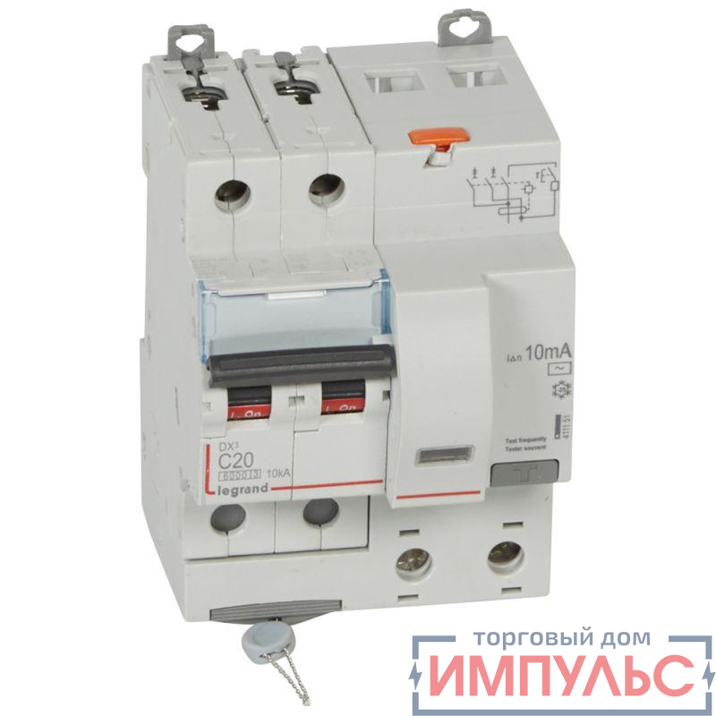 Выключатель автоматический дифференциального тока 2п C 20А 10мА тип AC 10кА DX3 4мод. Leg 411151