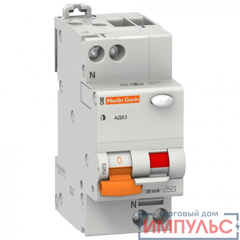 Выключатель автоматический дифференциального тока 2п (1P+N) C 40А 30мА тип AC 4.5кА К АД63 2мод. Домовой SchE 11475