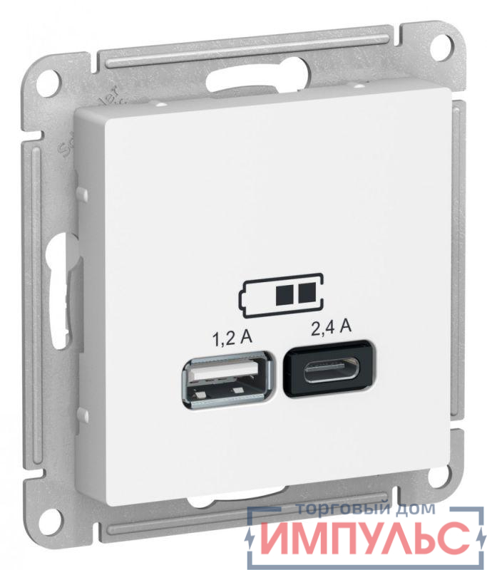 Розетка USB AtlasDesign тип A+C 5В/2.4А 2х5В/1.2А механизм бел. SE ATN000139