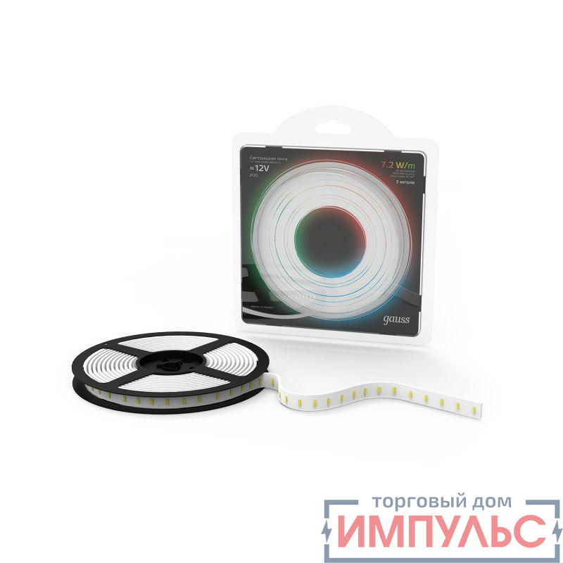 Лента светодиодная Black 5050/30-SMD 7.2Вт/м RGB IP20 330лм/м 12В (блист.5м) GAUSS 312000407