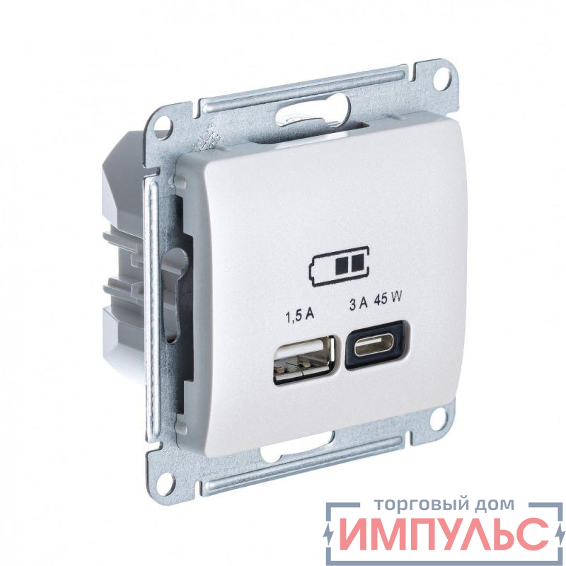 Розетка USB Glossa тип A+C 45Вт QC PD высокоскор. ЗУ механизм перл. SE GSL000629