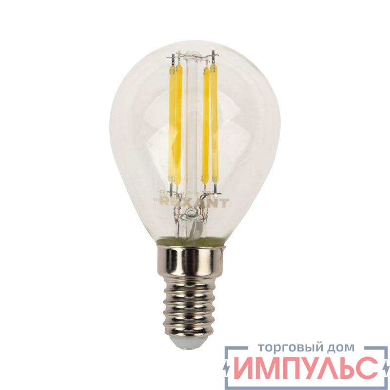 Лампа светодиодная филаментная 9.5Вт GL45 шар прозрачная 4000К нейтр. бел. E14 950лм Rexant 604-130