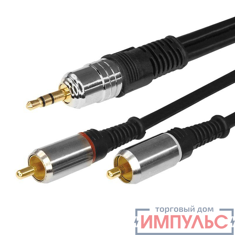 Шнур 3.5 Stereo Plug - 2RCA Plug 5м (GOLD) металл Rexant 17-4225