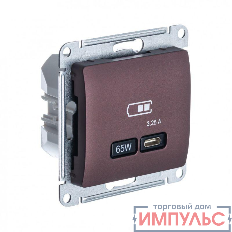 Розетка USB Glossa тип C 65Вт QC PD высокоскор. ЗУ механизм баклаж. SE GSL001127